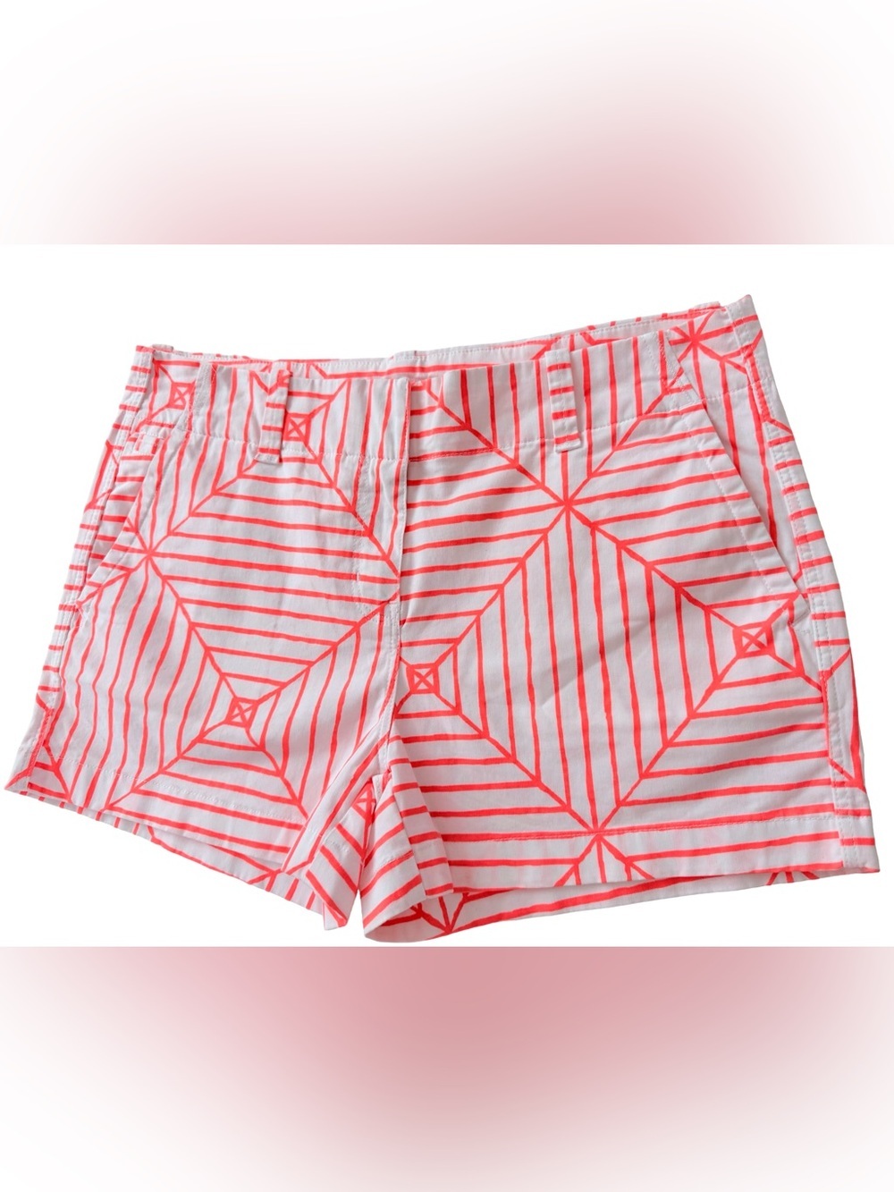 Vineyard Vines White & Neon Coral Geometric Print Shorts